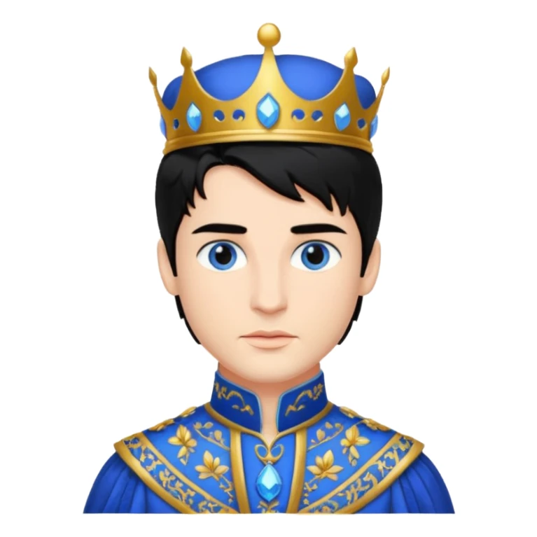 Prince with crown, body and legs, black hair, blue eyes,  sticker