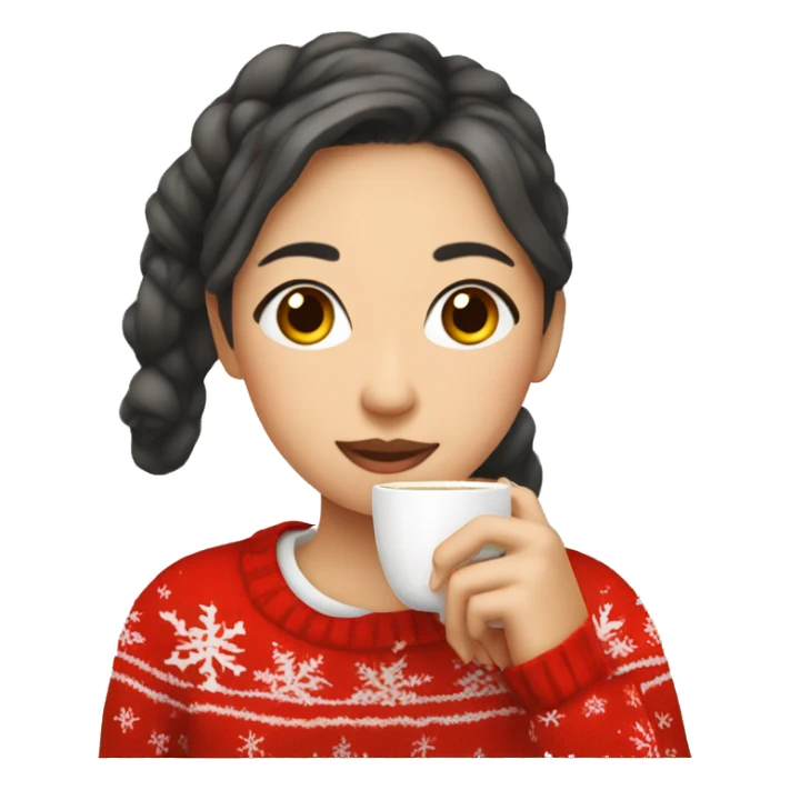 asian girl drinking coffee wearing Christmas sweater sticker