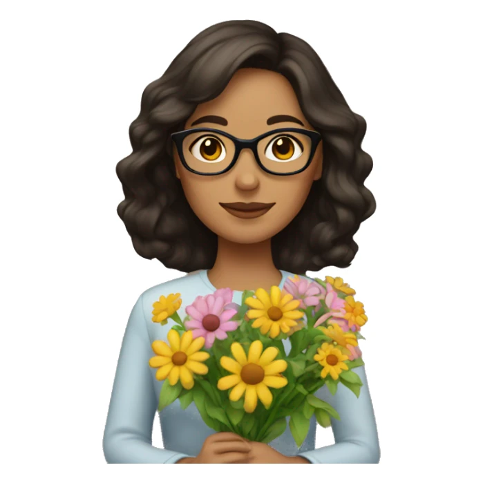 Brunette woman with glasses holding flowers sticker