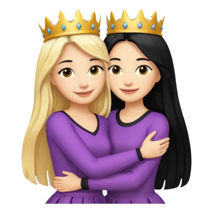 Two queens with long black hair and blonde  hugging. sticker