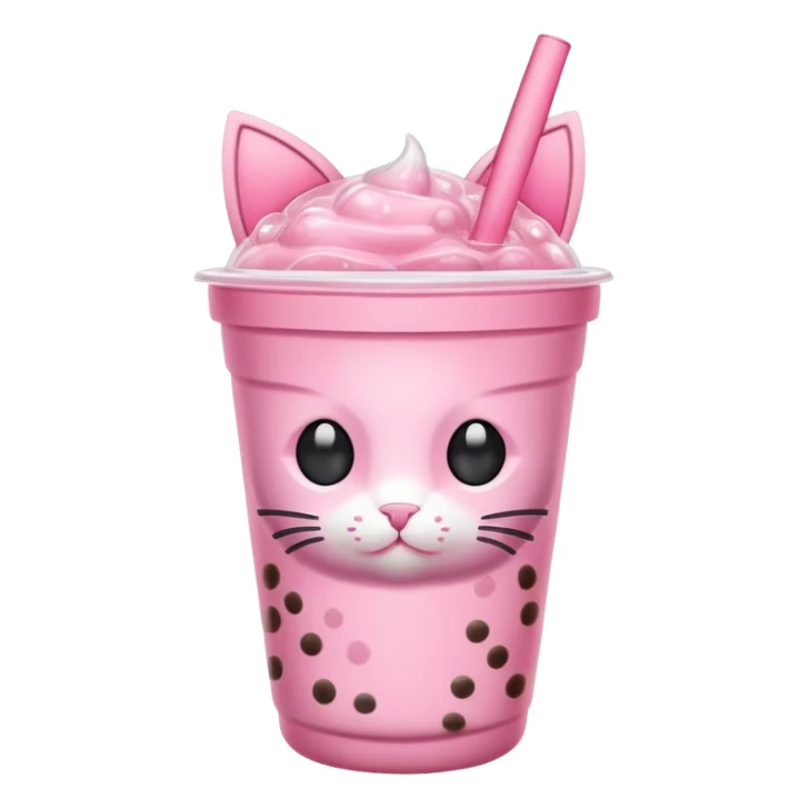 Pink boba in a cup with cat ears sticker