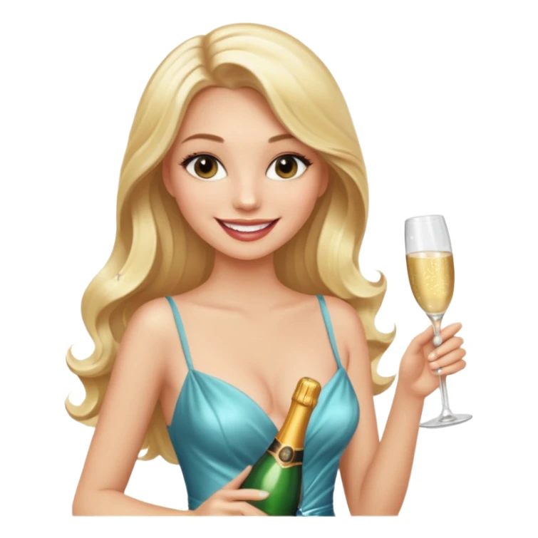 Glamorous blonde lady holding champagne bottle, long hair with makeup smiling sexy sticker
