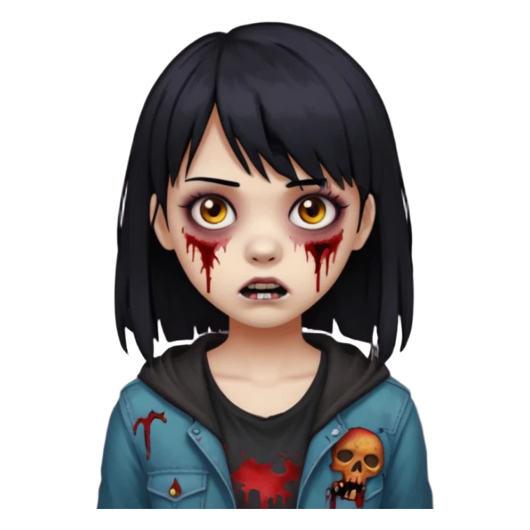 girl, zombie, black hair, medium long, emo, bangs, dark, spooky, creepy expression sticker