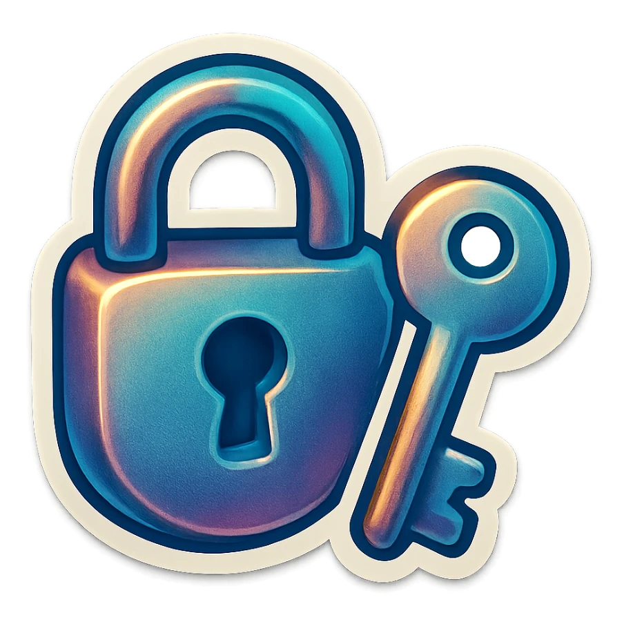 A gray lock and key sticker in retro stickers style, with a vintage design and bright colors sticker