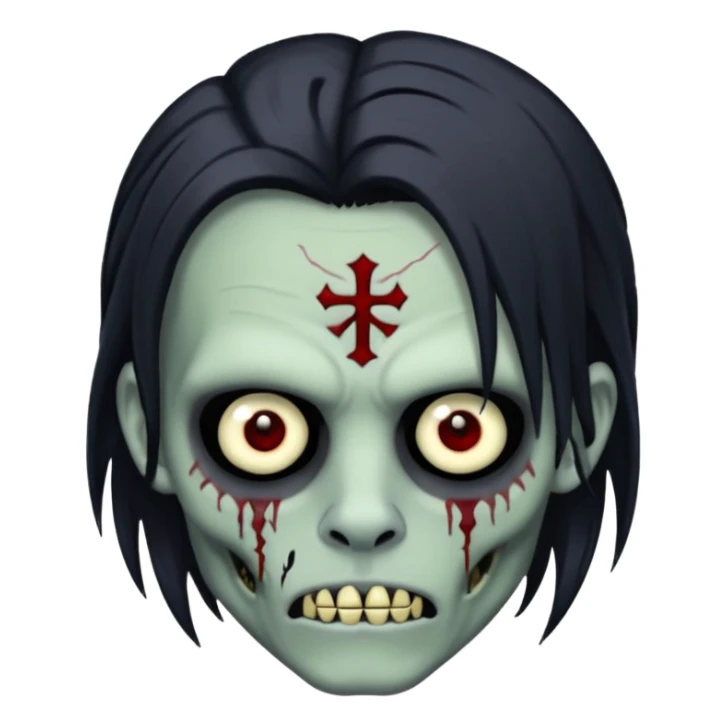 zombie boy with black symmetrical wolfcut medium long hair and piercings sticker