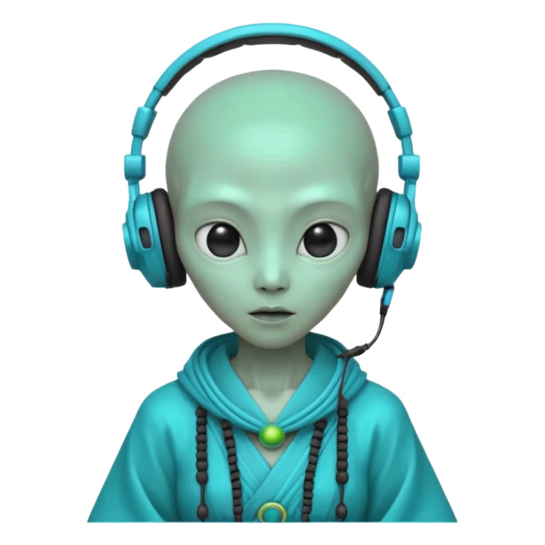 alien, korean ancient dress with headphone, cyan sticker