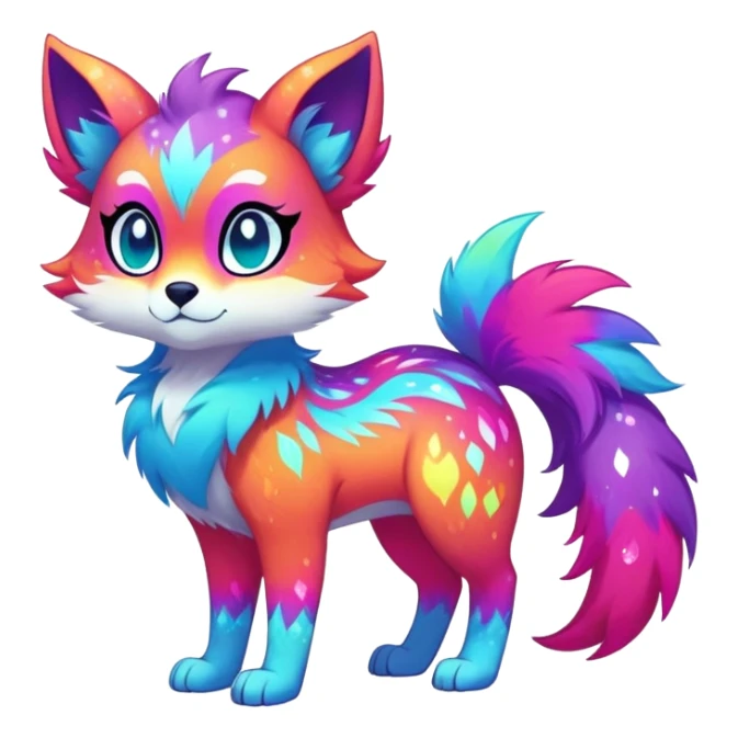 Neon-colored multi-colored cool Falvie-Fionbri-creature-sparkle-fursona, full body, with random markings sticker