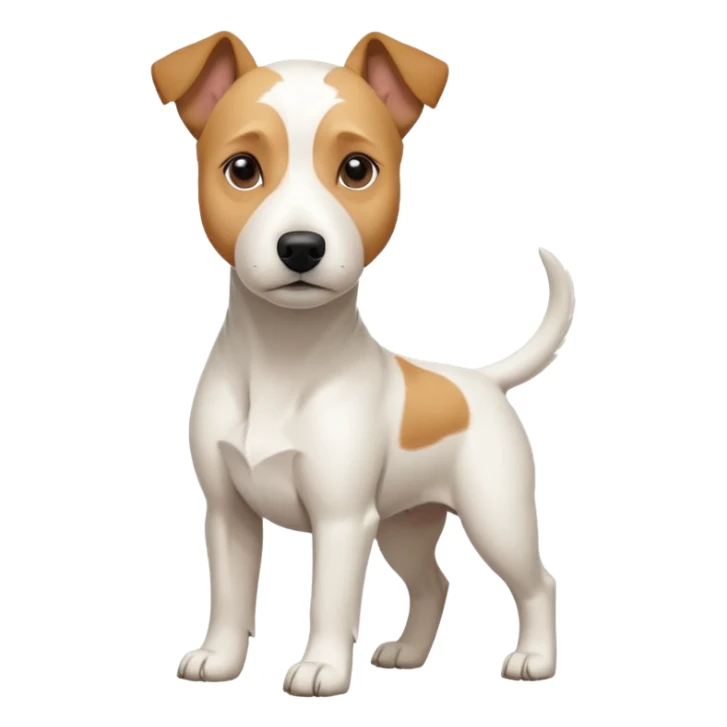 a full body facing front on of a buff white parson russell terrier looking dog the size of a kelpie with light brown long ears resting on its face and a light brown patch on one eye and a large snout. the rest of the dog is completely white.  sticker