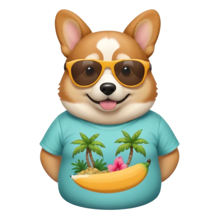 Fat corgi with sunglasses and tropical T-shirt on sticker