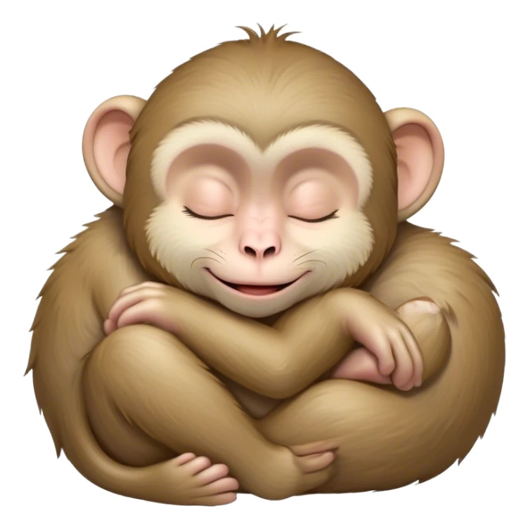 Meme-Worthy cute Sleeping Macaque Portrait Emoji, Head resting peacefully with a contented smile, showcasing soft, downy fur and eyes gently closed in serene slumber, Simplified yet comically adorable features, highly detailed, glowing with a soft, drowsy glow, high shine, relaxed and utterly lovable, stylized with an air of playful laziness, bright and heartwarming, soft glowing outline, capturing the essence of a sleeping macaque that feels destined to become the next viral icon of adorable rest! sticker
