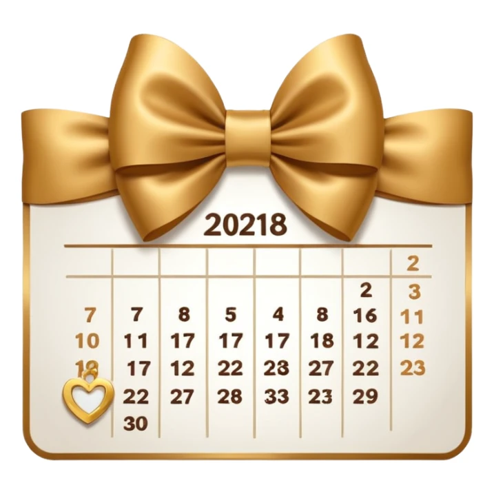 golden brown calendar in the middle white color without numbers on top white gold bow sticker