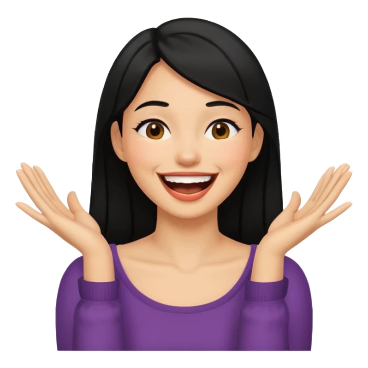 black hair woman putting hands on her neck while laughing sticker