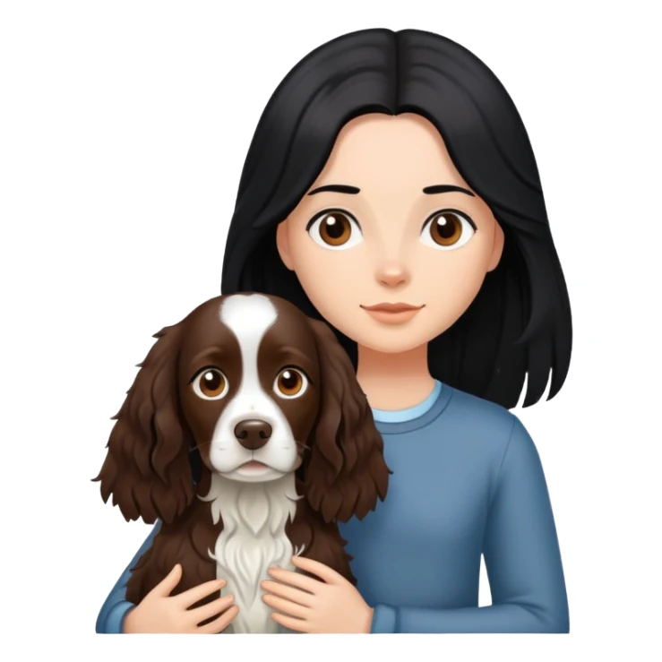 A girl with long black hair walks a brown springer spaniel sticker