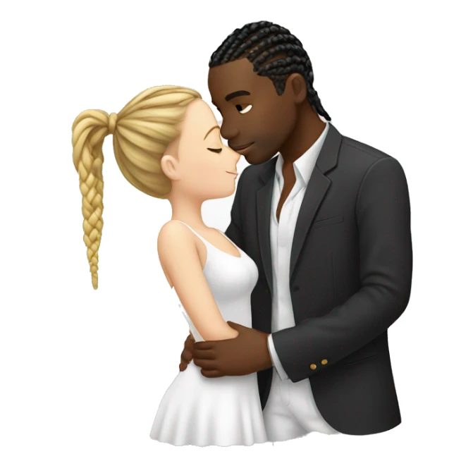 black man with cornrows kissing white girl sticker
