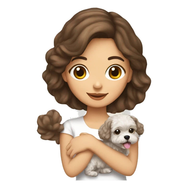brunette girl holding her maltipoo dog sticker