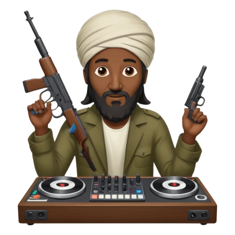 Osama bin laden with gun playing the DJ board sticker