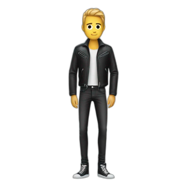 Skinny guy with long arms and legs and wearing a leather jacket sticker