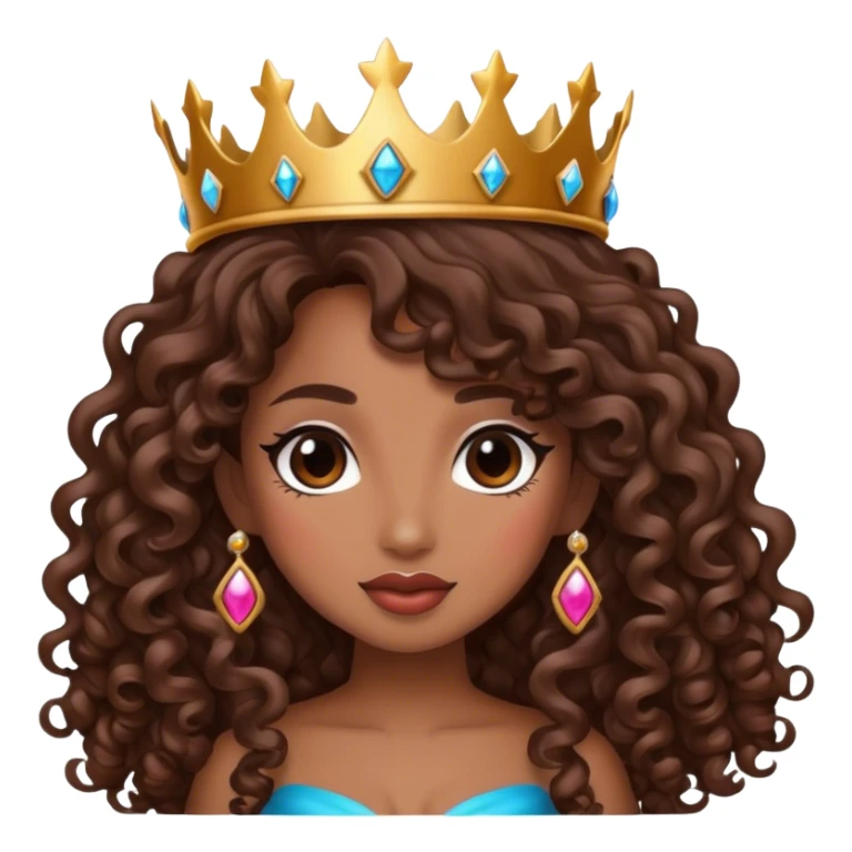 Brown girl diva long curly hair with crown sticker