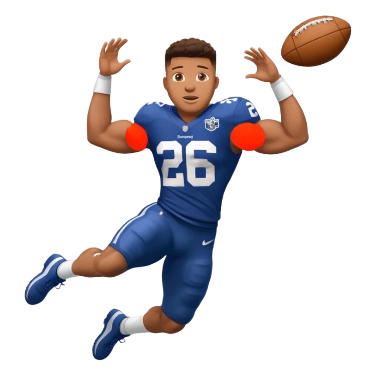 Saqoun Barkley hurdle over a 2 people sticker