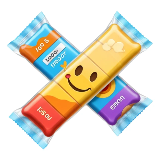 Create an emoji of an energy bar that you can eat, with plastic packaging. sticker