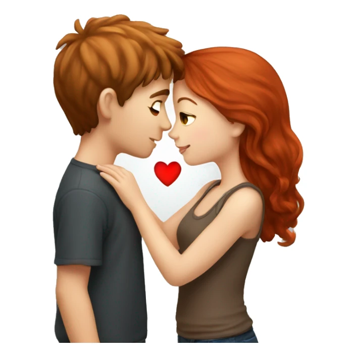 Brown haired girl kissing red headed boy with hearts sticker
