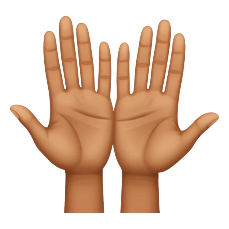 Two upward facing hands one a Little higher than the other. Over the one on the left there is a 6 and over the one on the right there is a 7   sticker