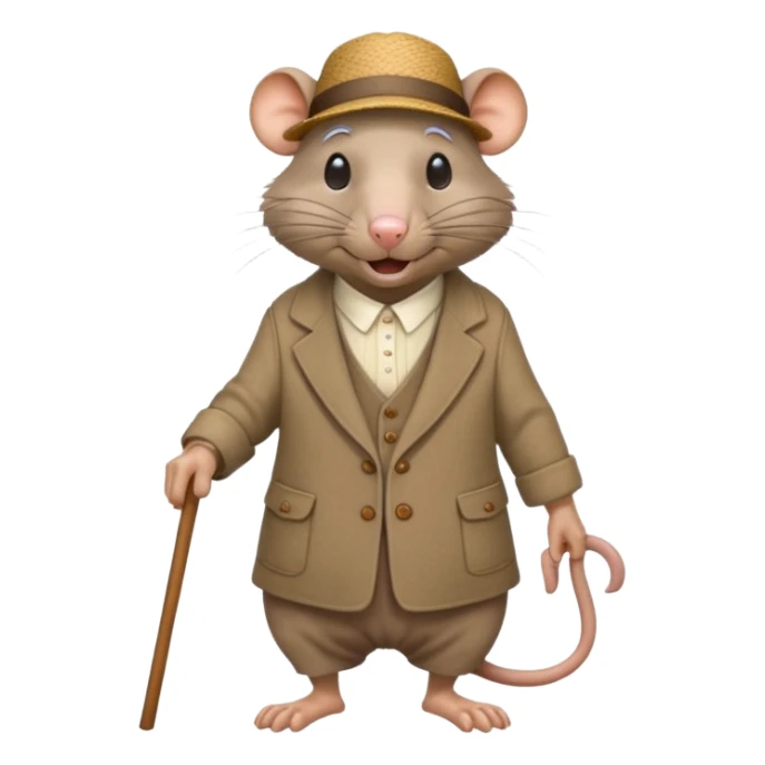 Old rat with wrinkles, happy, with old clothes and a cane  sticker