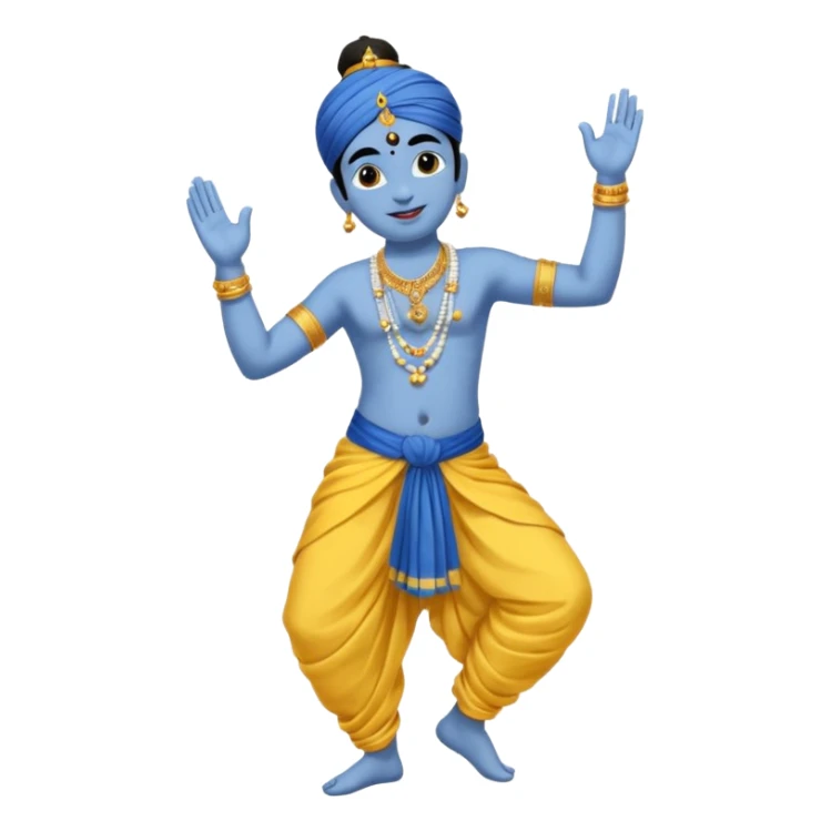 Krishna, dancing, wearing yellow dhoti, blue skin sticker