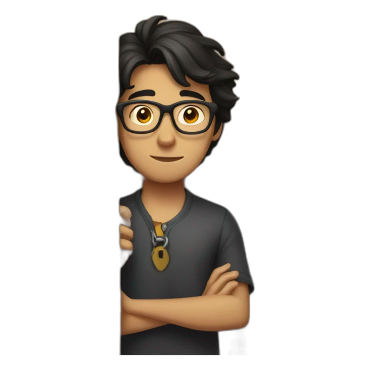 young dark-haired man with glasses struggling to lock a wooden door sticker