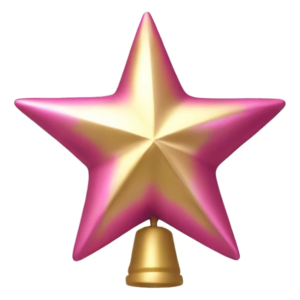 Realistic isolated gold and pink metallic star christmas tree topper. sticker