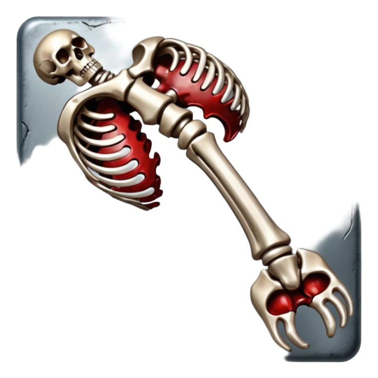 metallic anatomic bones with traces of blood, steel texture, dark dramatic tone, clean background sticker