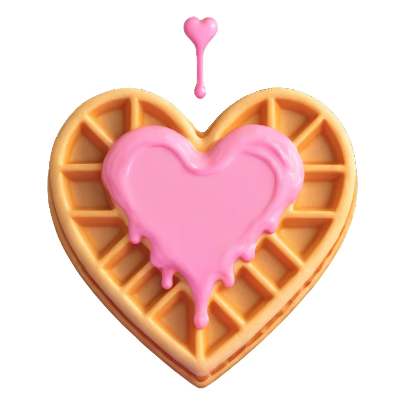 A heart-shaped waffle with pink icing dripping sticker