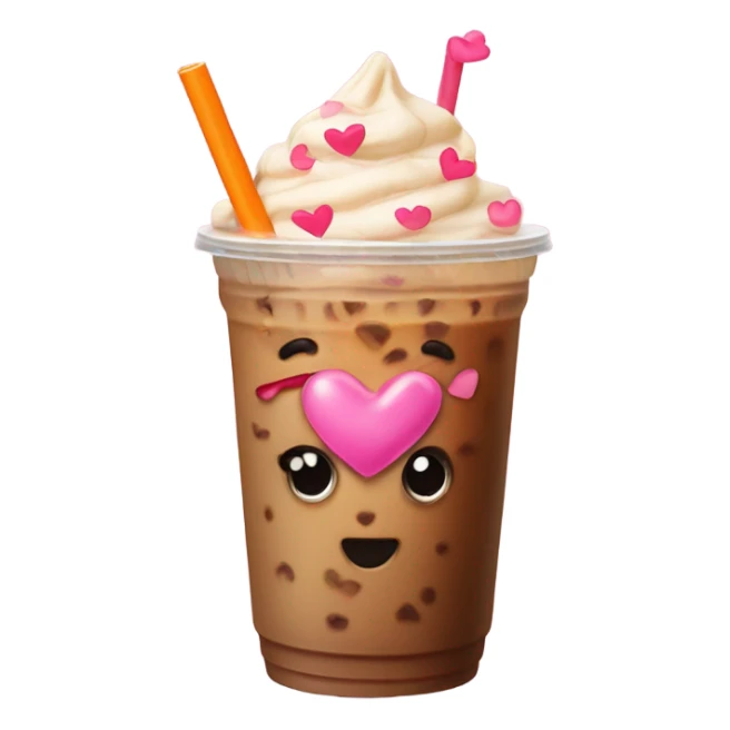 Iced coffee orange straw pink hearts sticker