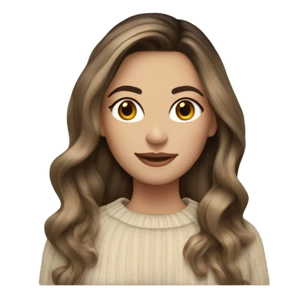 Brunette balayage long hair white women beige sweater sticker