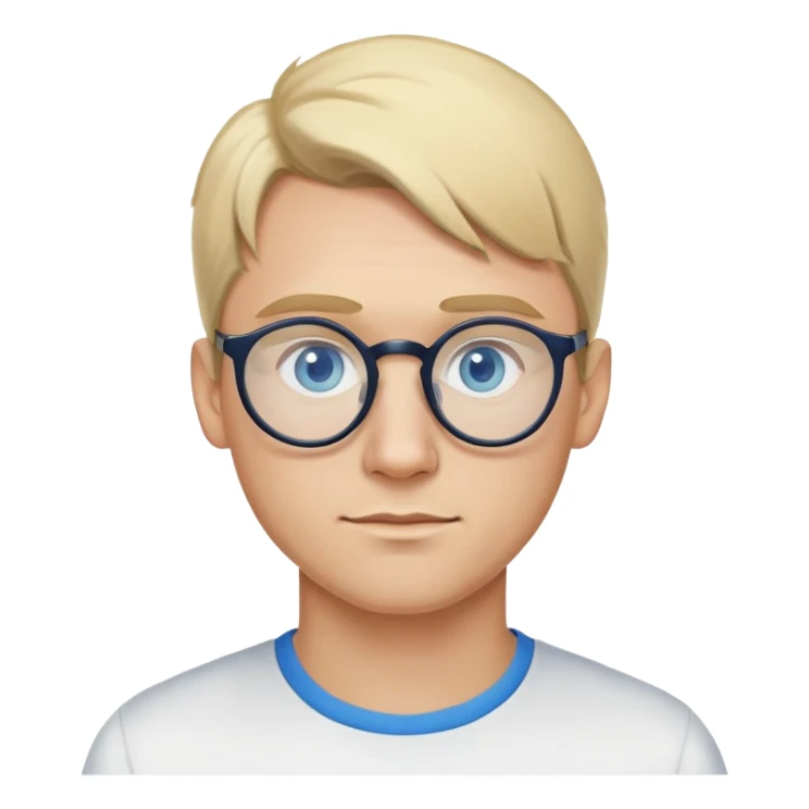 Man with blonde ponytail, round glasses and blue eye sticker