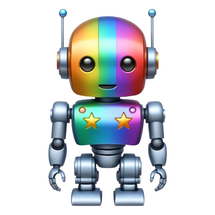 robot that has rainbow colors and stars for eyes sticker