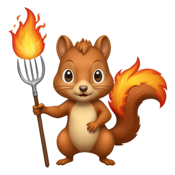 a squirrel with fire in their eyes holding a pitchfork  sticker