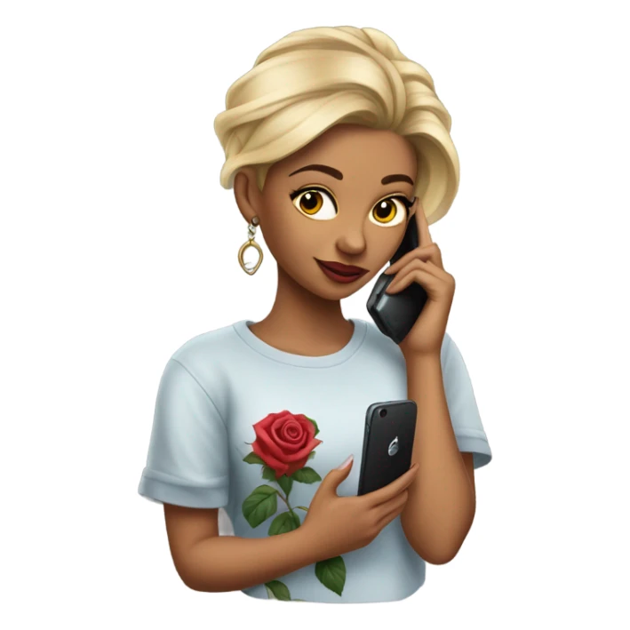 Hyper Realistic beautiful woman model with a small rose tattoo talking on a phone  sticker