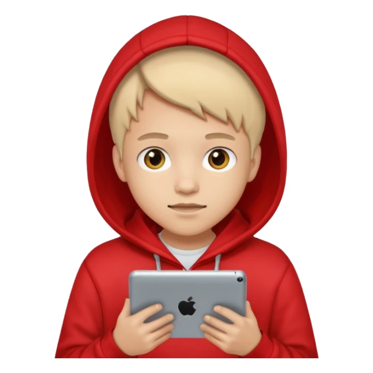 Teen gaming on tablet, red hoodie sticker