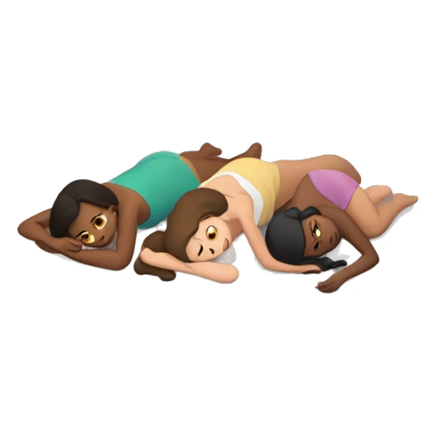 Three flattened simplistic Women laying on the ground. Different skin colours sticker