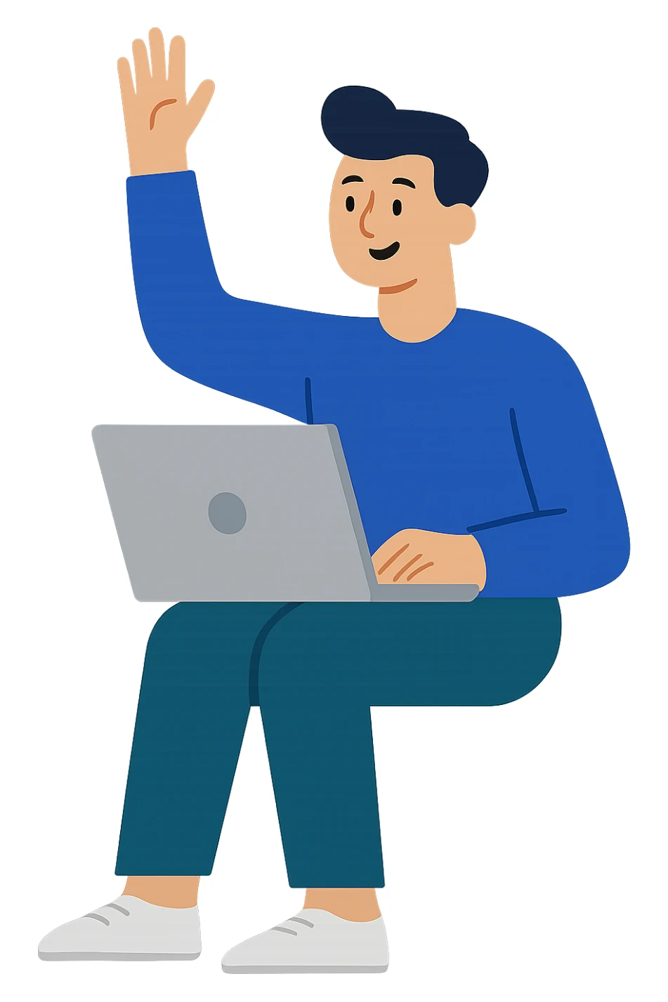 modern style person with laptop raising hand, no background sticker