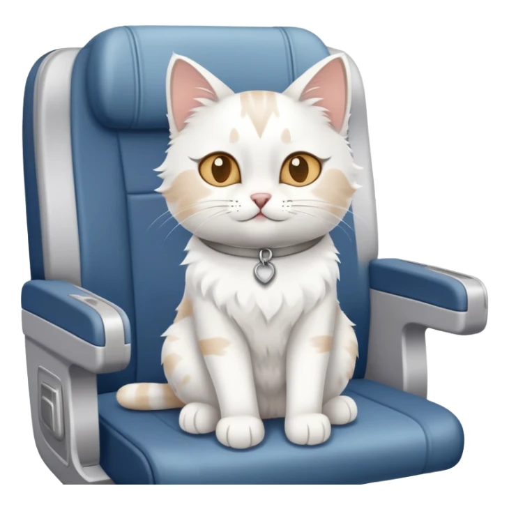 White cat with gray and tan splotche on an airplane sticker