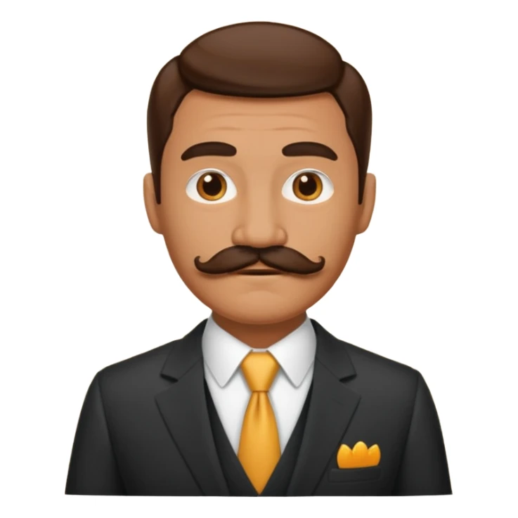 a male housekeeper in suit with a mustache sticker