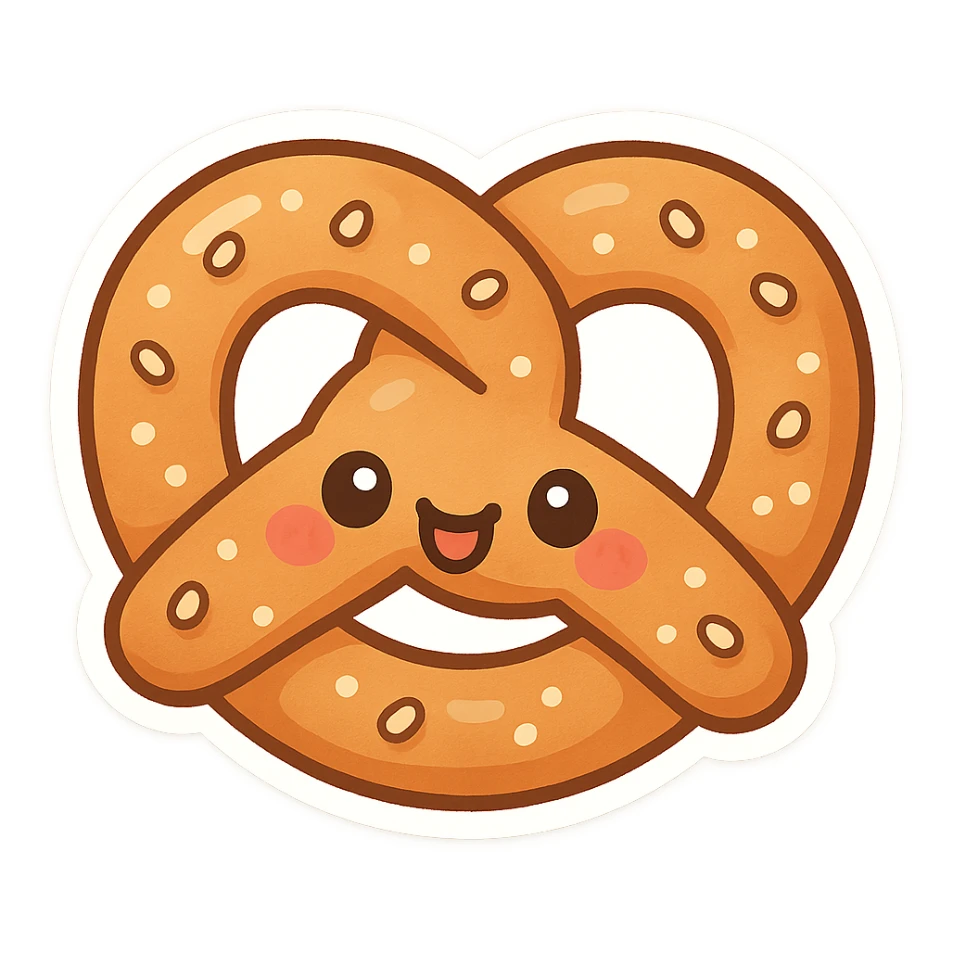 chibi sticker-style pretzel, cute and exaggerated sticker