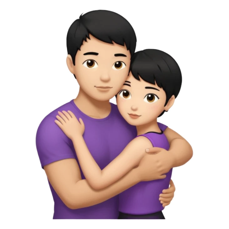 buff Asian Man black hair hugging girl with black pixie cut  sticker