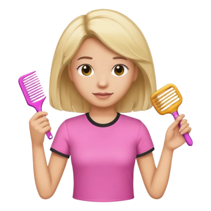 peluquera con camiseta rosa y peine en la mano sticker