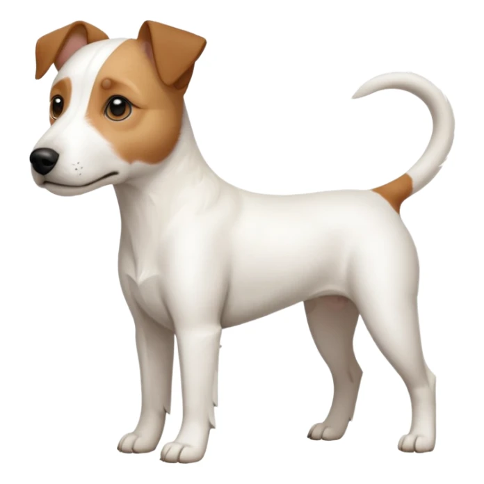 a full body slightly chubby white parson russell terrier looking dog the size of a kelpie with light brown long ears and a light brown patch on one eye and a large snout. the rest of the dog is completely white. forward facing sticker