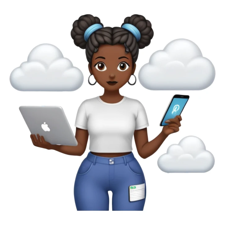 Gender: Female Hair: Space buns with SQL query hairpins Face: Dark circles from 72hr data validation Clothes: Stretchy pants with "Go-Live Survivor" slogan Action: Dragging legacy data into cloud migration funnel sticker