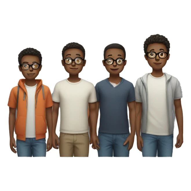 5 boys standing 1 wearing glasses  sticker