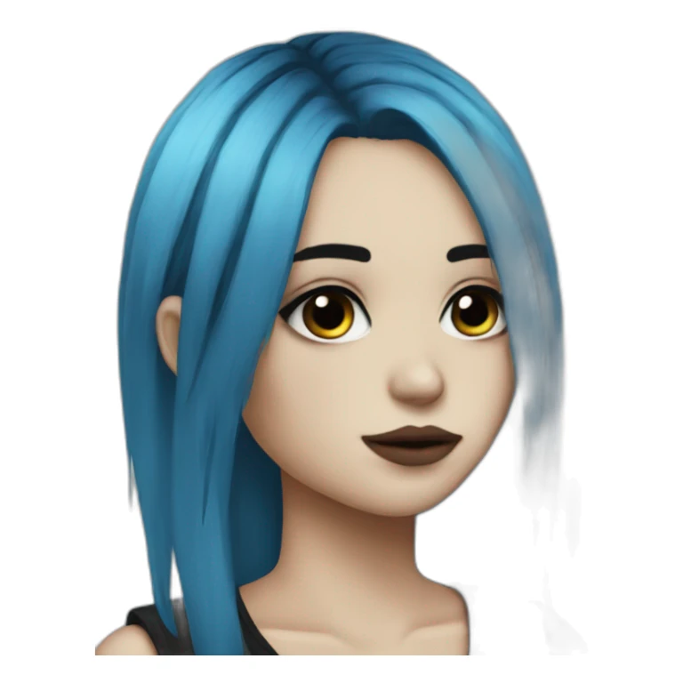 realistic emo girl, black makeup, long choppy blue hair side bangs sticker